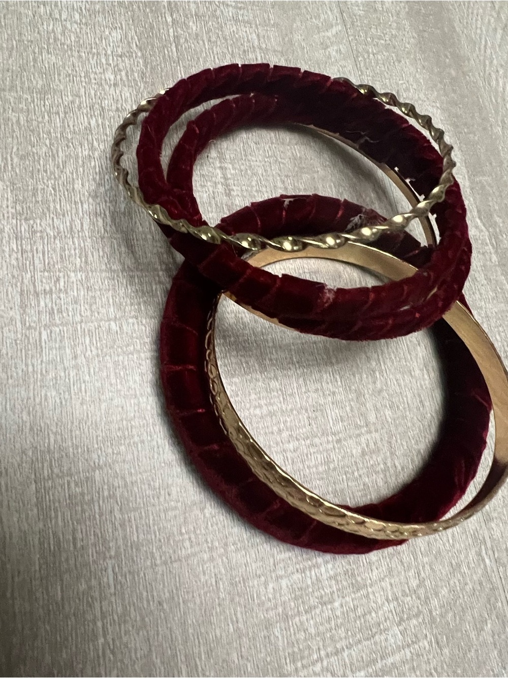 Gold and Burgundy Velvet Bangle with earrings  Set - Women's Jewelry